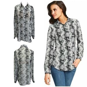 Cabi Snakeskin Print Sheer Button Down Blouse Style 988 Small